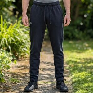 Under Armour Mens Rival Fleece Joggers Black Tapered Sweatpants Drawstring SM